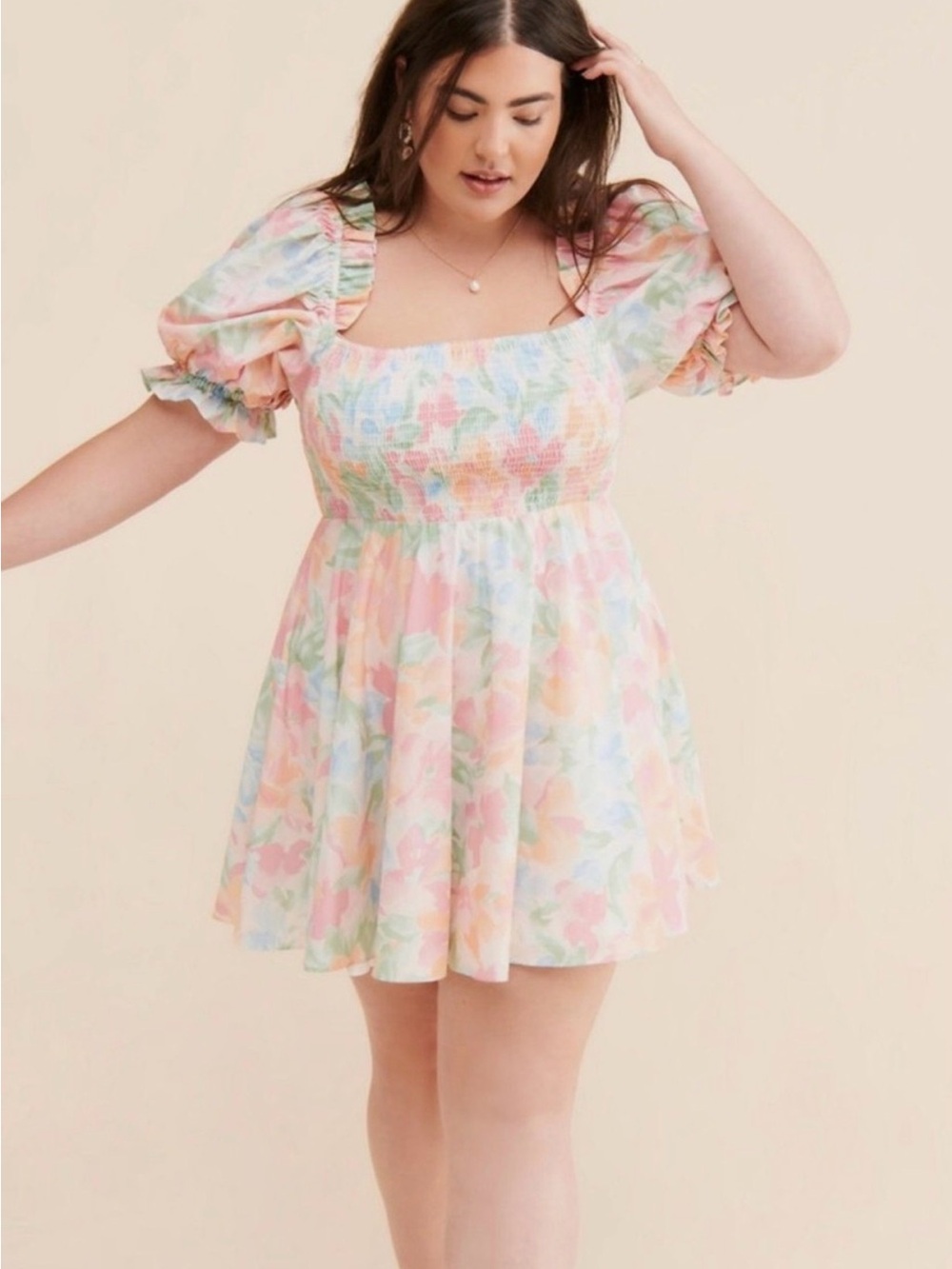 Selkie Pastel Grapefruit Puff-Sleeve Dress - Final Price